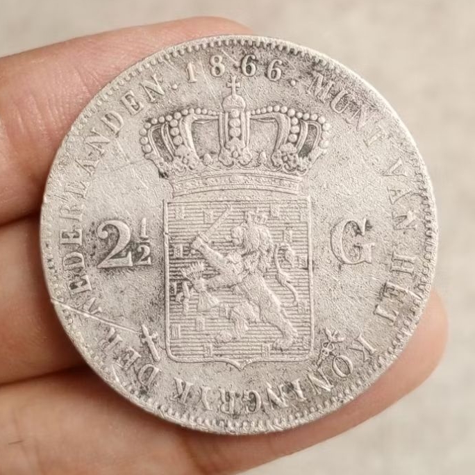 koin perak 2,5 Gulden Willem 3 thn 1866