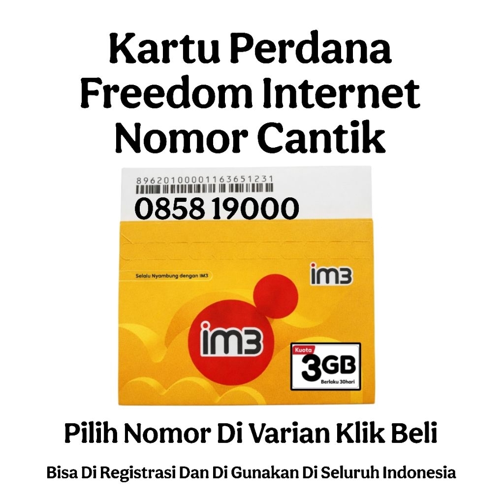 Kartu Perdana Internet Freedom 3GB Nomor Cantik Indosat  Im3 Ooredoo