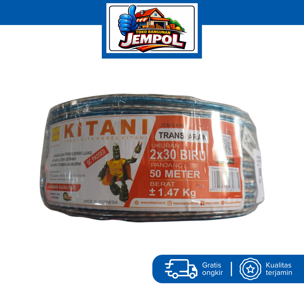 2 × 30MM × 50MTR KITANI KABEL AUDIO BIRU TRANS ROLL
