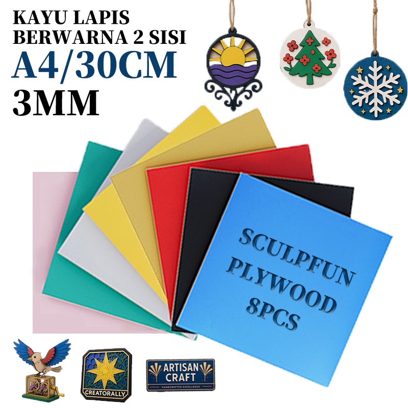 SCULPFUN Lembar Kayu Balsa Lapis 3mm Berwarna tanpa cat A4 Triplek Basswood Berkualitas 21x29.7x0.3c