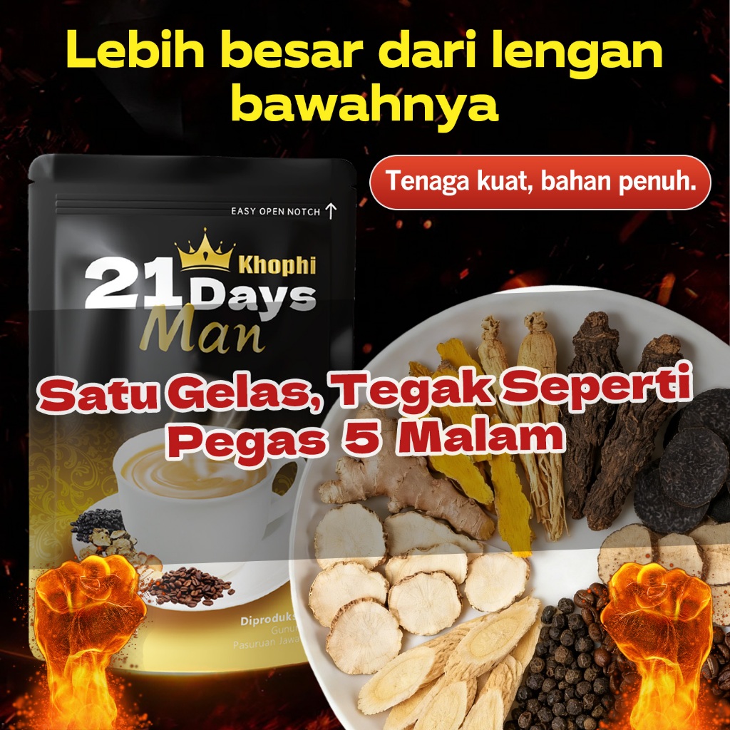 Original 21Days Man Coffee - Ginseng Coffee Stamina for Adult Men, Strong and Long Lasting Without S