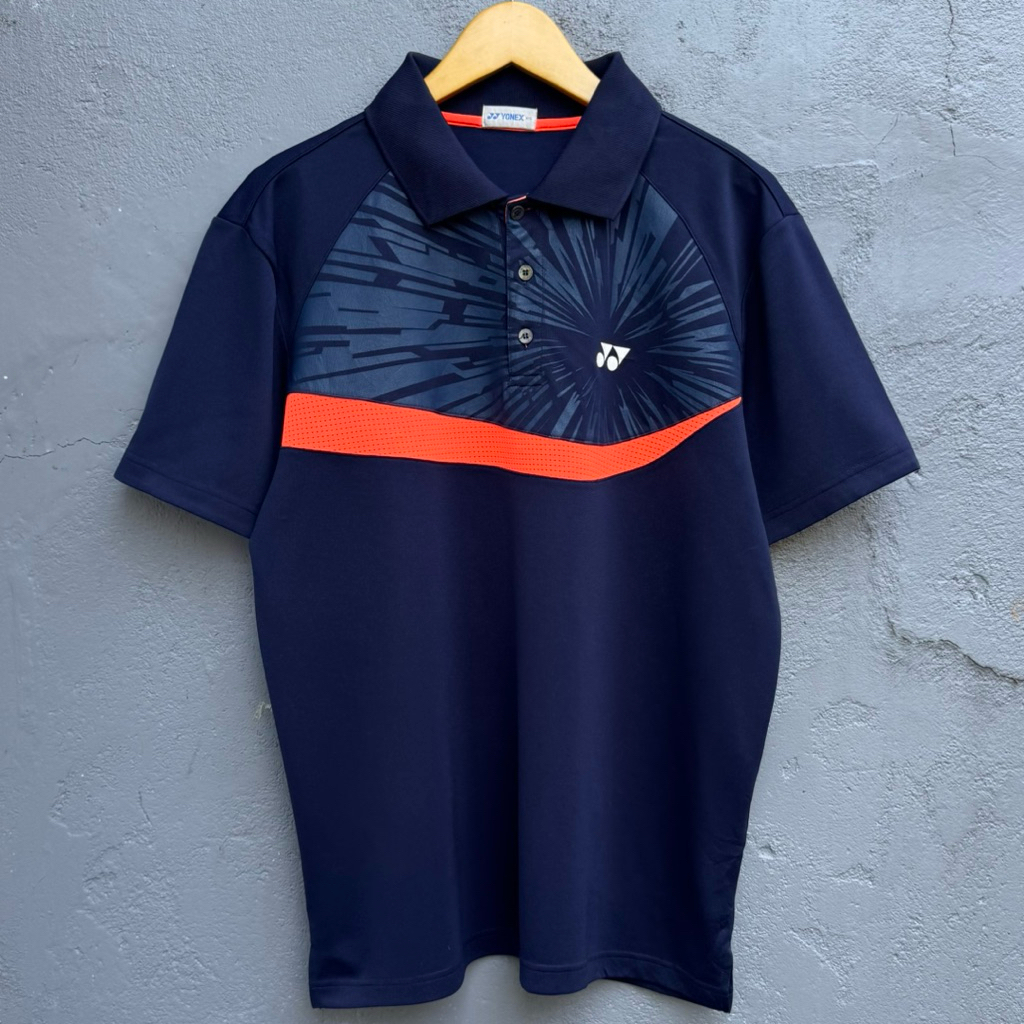 kaos kerah jersey olahraga badminton bulutangkis yonex navy nmk1