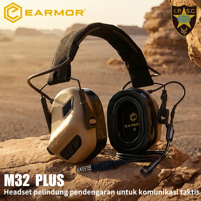 Headset Taktis Elektronik EARMOR M32 Plus untuk Perlindungan Pendengaran dan Peredam Kebisingan, Hea