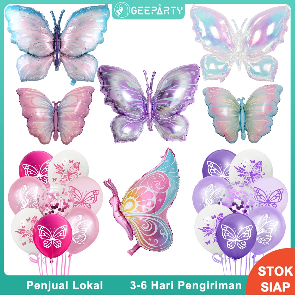 3D Balon Foil Kupu-kupu Besar Lucu Balon Warna Merah Muda Macaron Untuk Perlengkapan Dekorasi Pesta 