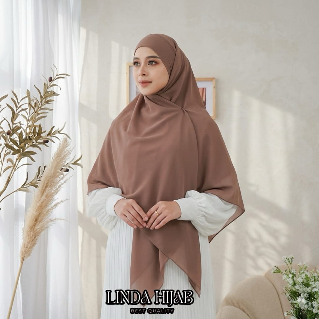 Lindahijab French Square Hijab Bandana Ceruty Babydoll plus Cadar uk 150x150cm Hijab Modern dan Nyam