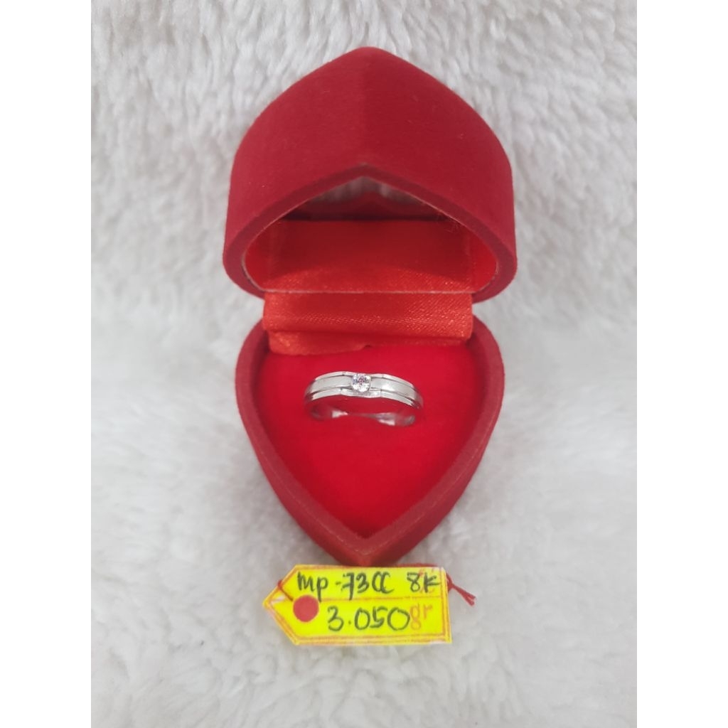 CC1067DLM Cincin kawin persegi model tulip permata emas putih asli berat 3.050 no.16 d.1,7 kadar 8k 