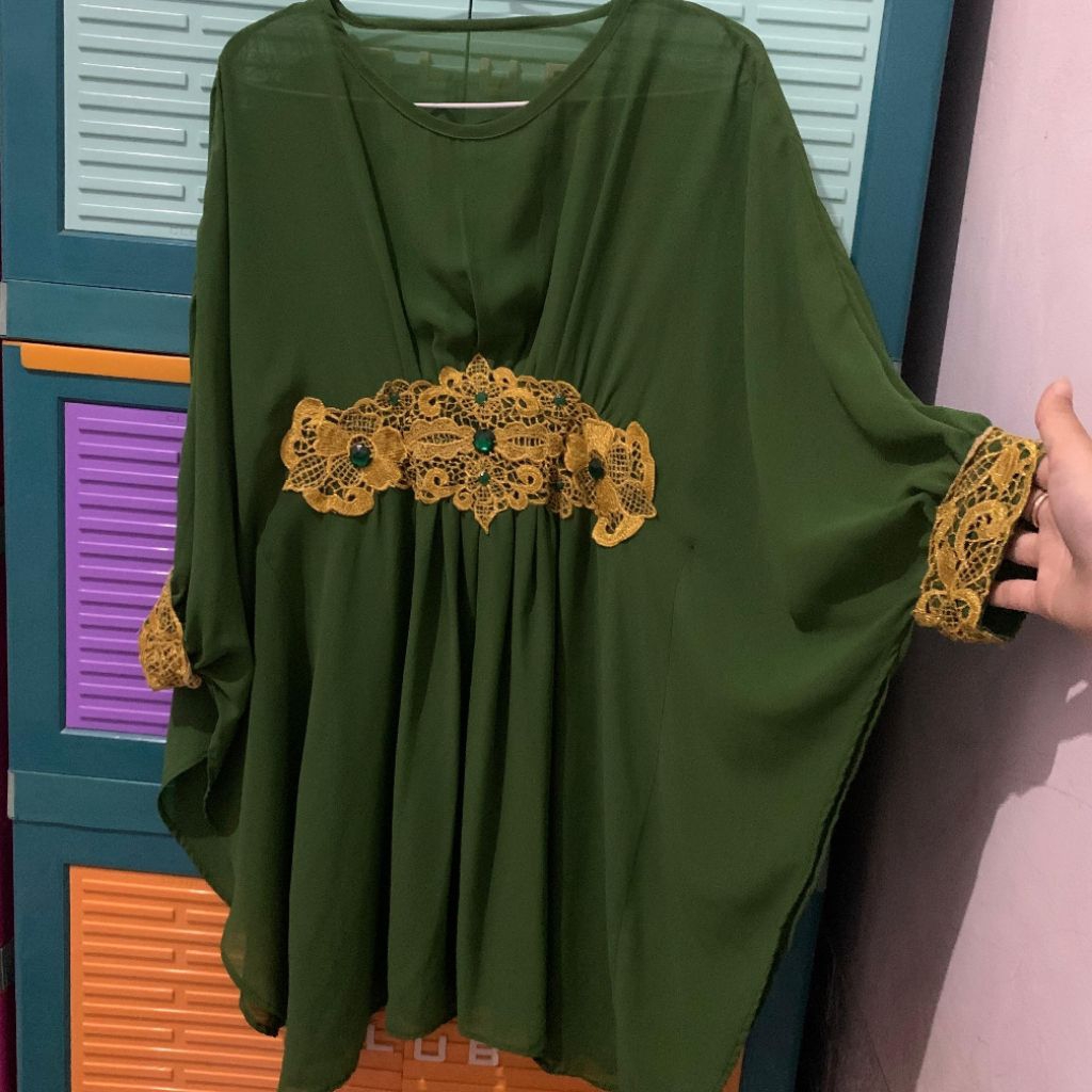PRELOVED KAFTAN HIJAU GOLD / ATASAN WANITA KAFTAN