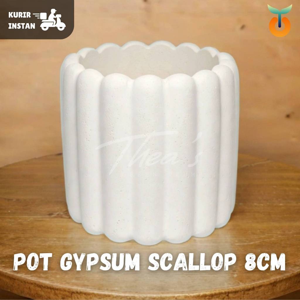 POT GYPSUM SCALLOP PUTIH 8CM HIASAN DEKORASI FOTOGRAFI MEJA DINDING VAS BUNGA AESTHETIC VINTAGE