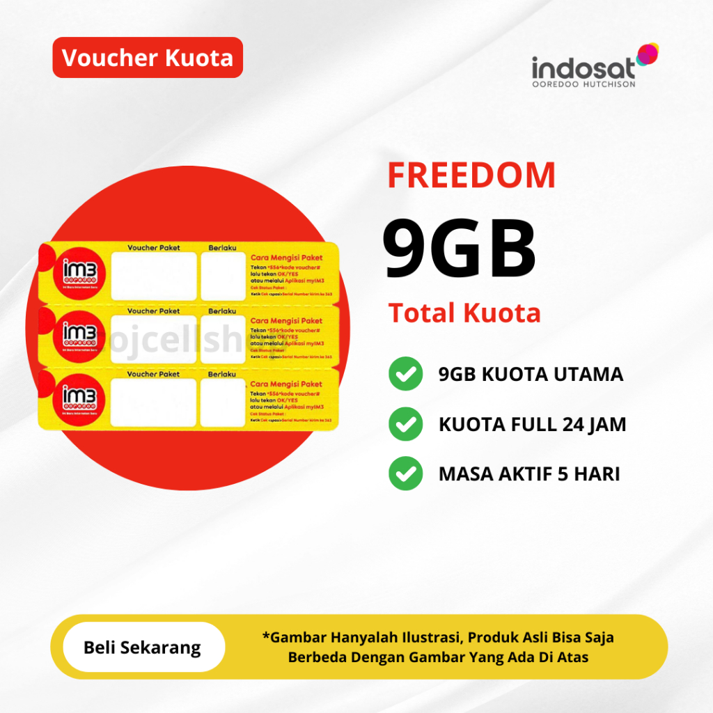 Voucher Indosat 9GB 5 Hari Full 24 JAM - Voucher Data IM3 9GB 5 Hari Full 24 JAM - Paket Internet In