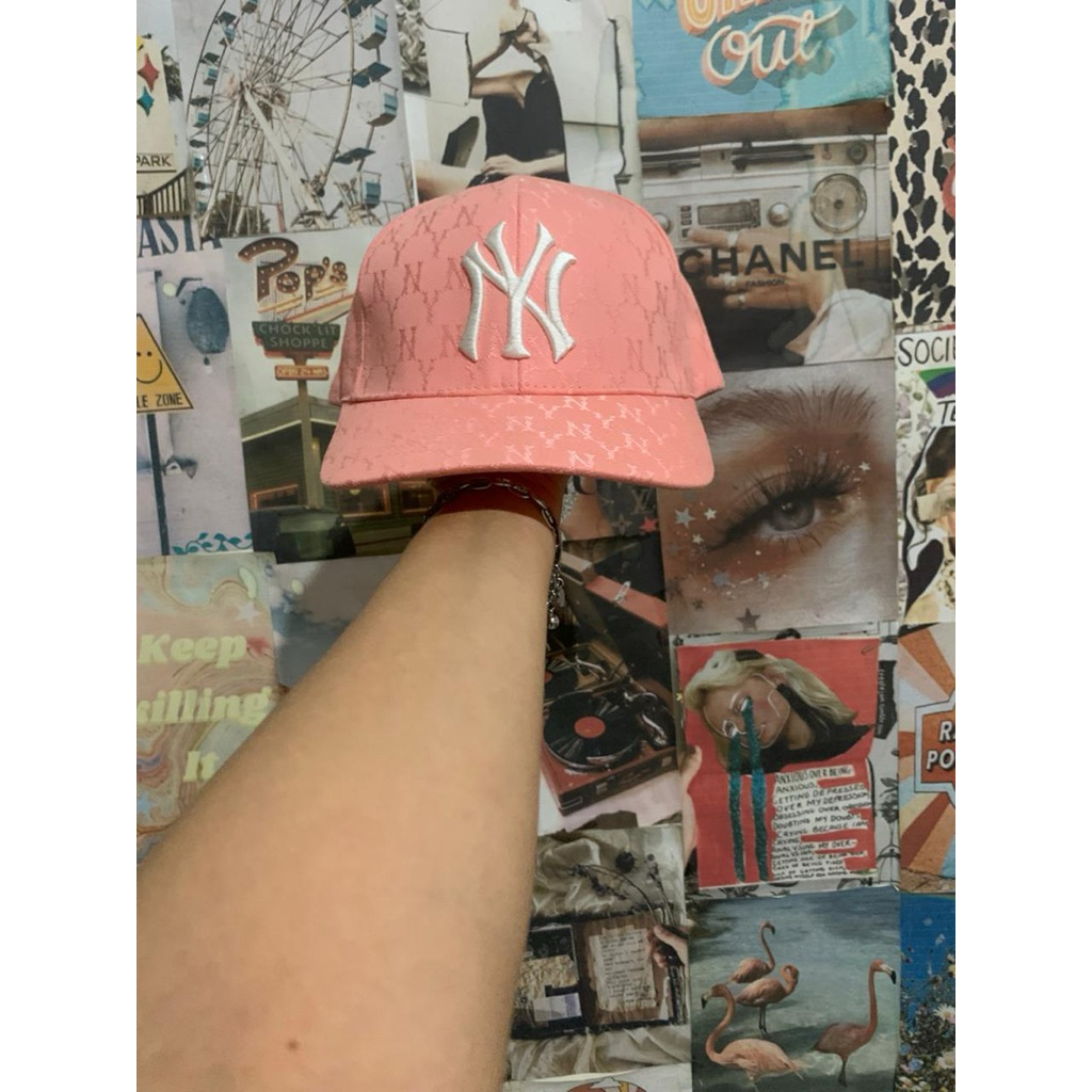 topi mlb ny monogram pink