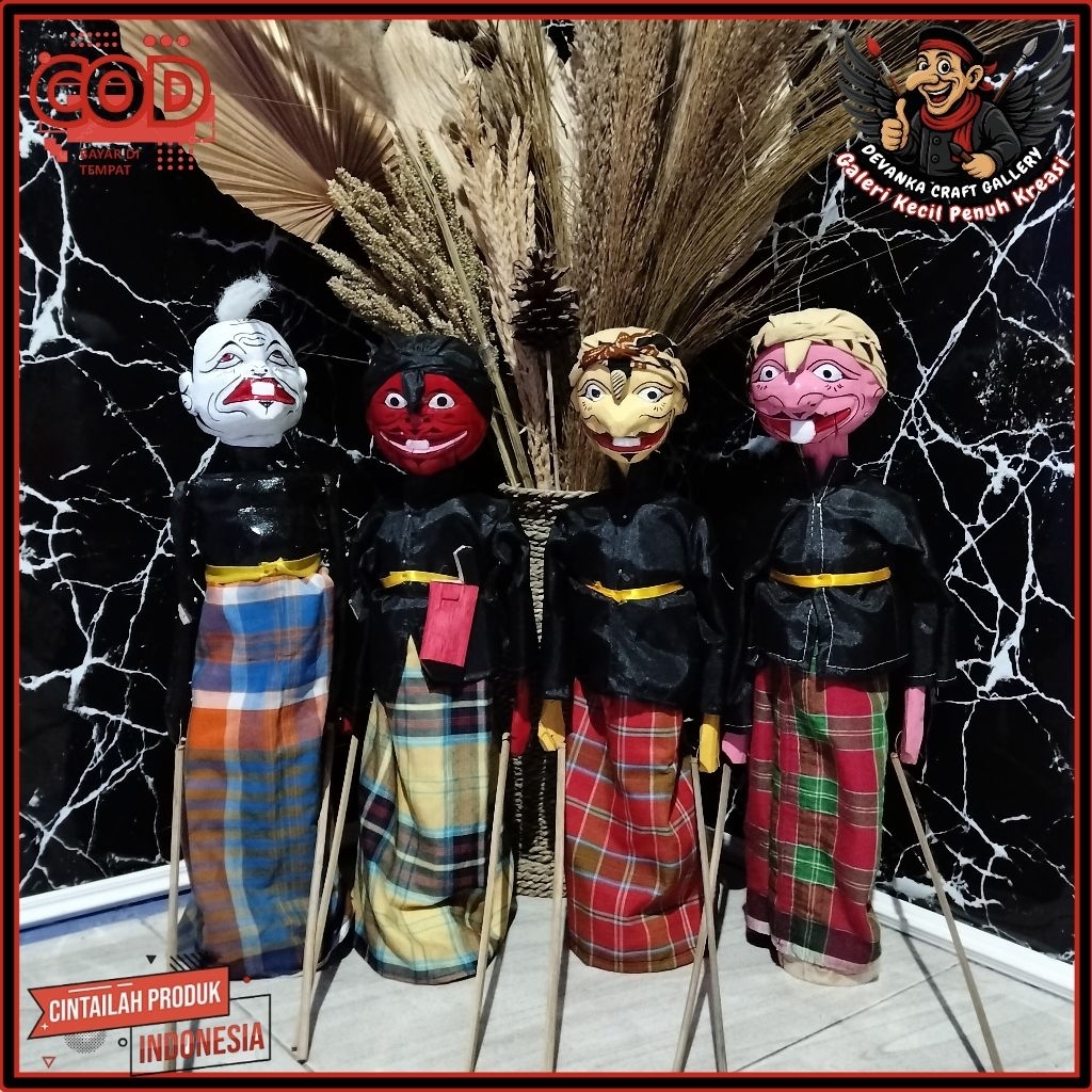 Wayang Golek Punakawan 45cm – Semar, Cepot, Dawala & Gareng | Bisa Satuan / Set Lengkap