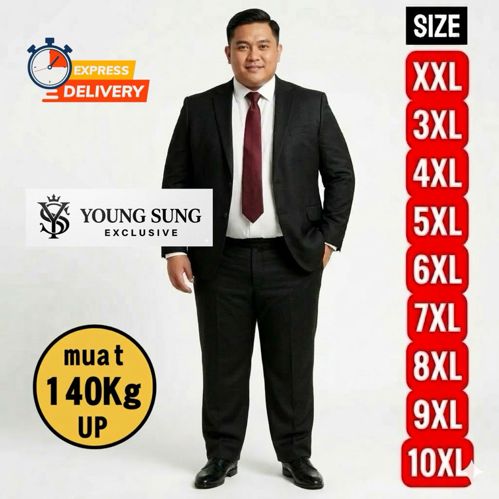 Youngsung Exclusive - Setelan Jas Celana Pria Big Super Jumbo Hitam Formal Wisuda Resmi Pernikahan