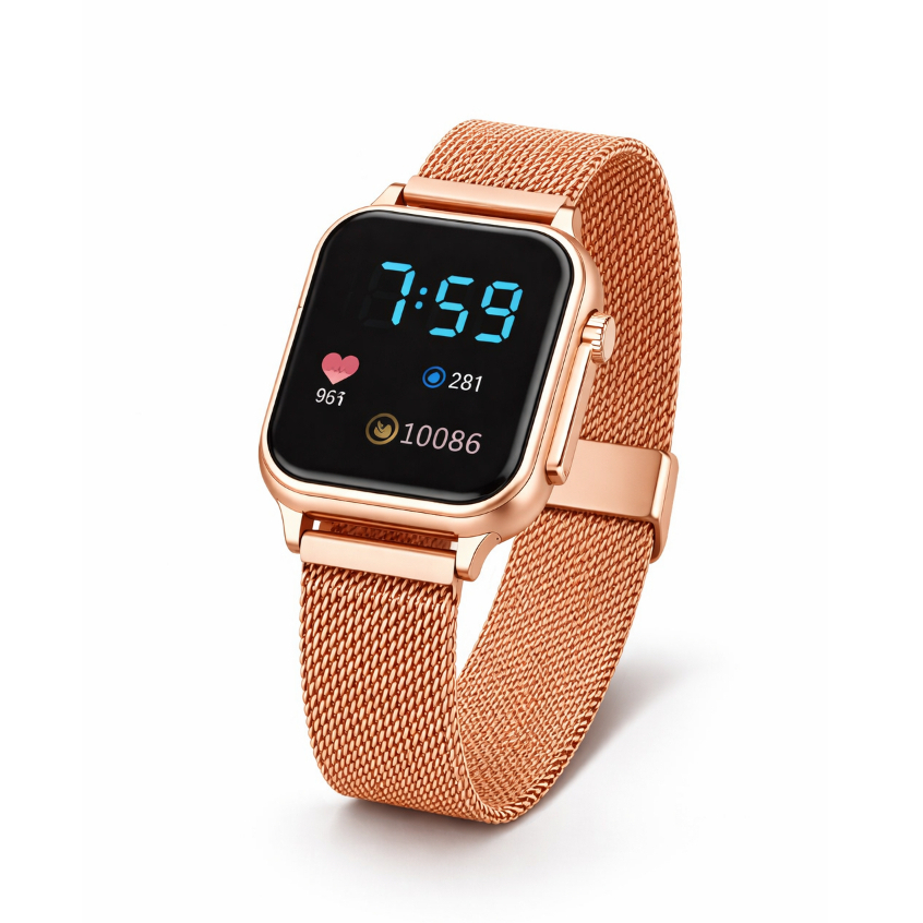 Jam Tangan Wanita Digital LED Elegan – Tali Magnet Rantai Pasir – Fashion Kekinian – Rose Gold