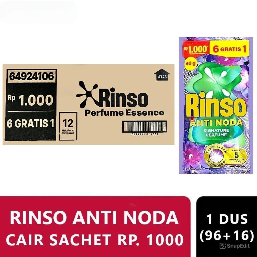 1Dus Isi 112Sachet RINSO Cair 40ml Ecer 1000 Detergen Cair