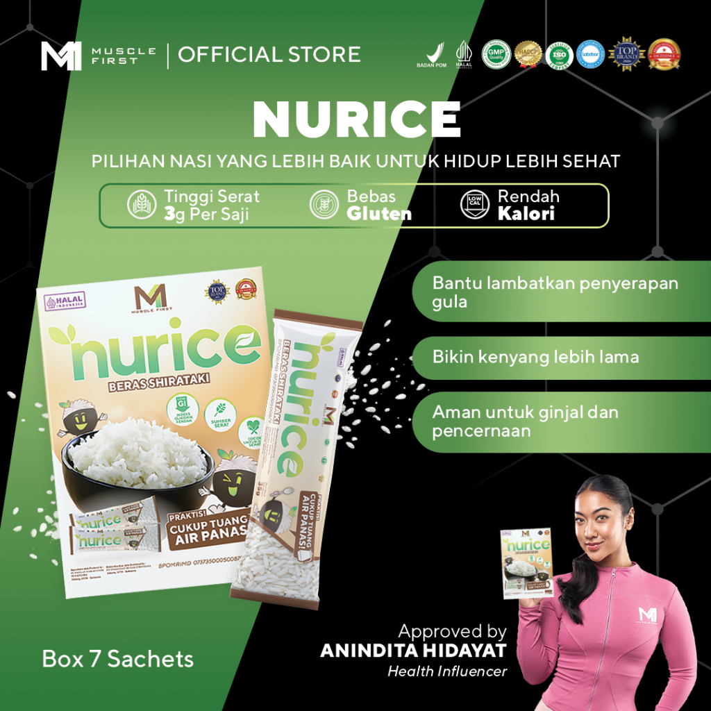 MUSCLE FIRST Nurice Beras Porang Shirataki 7 Sachet/245gr - Rendah Kalori & Rendah Gula,Tinggi Serat