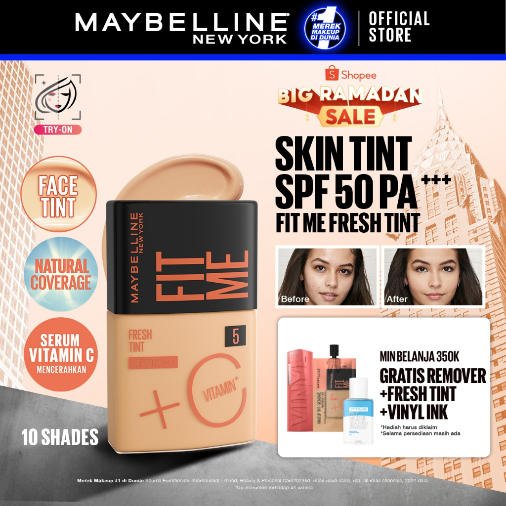 MAYBELLINE OFFICIAL Fit Me Fresh Tint 3 IN 1 30ml Skin Tint Foundation Tinted Sunscreen SPF 50 PA+++