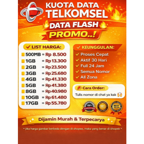 PAKET DATA FLASH TELKOMSEL 1GB 2GB 3GB 4GB 5GB 8GB 10GB 17GB