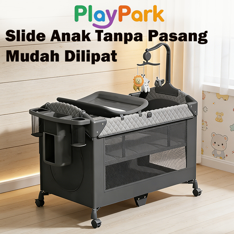 PlayPark Box Bayi Tempat Tidur Bayi 6in1 Bisa Dilipat Portabel dengan Roda Bonus Kelambu Hadiah