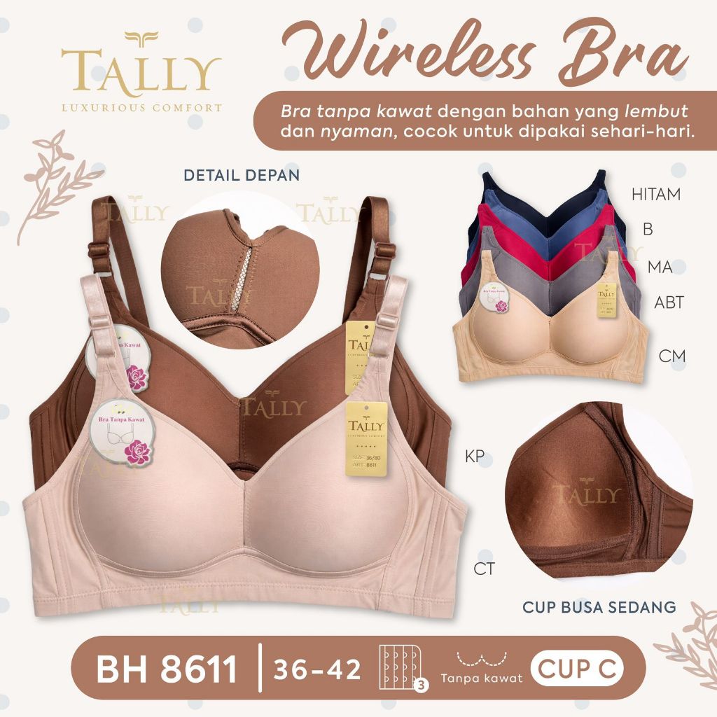 TALLY Bra 8611 Wireless Bra Tanpa Kawat CUP C Kait 3
