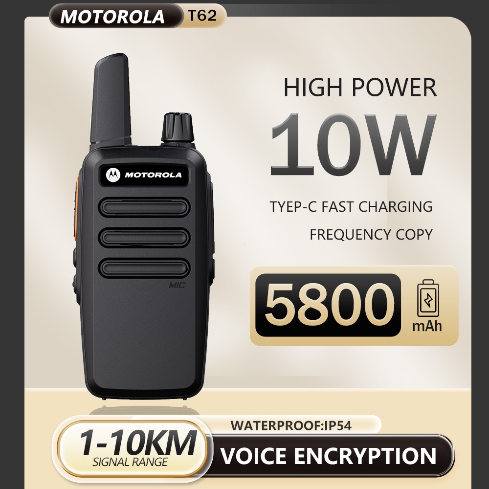 Motorola T62 2 Unit HT Radio Komunikasi UHF 16CH 10W Jarak 10KM Baterai 5800mAh Dual Charger