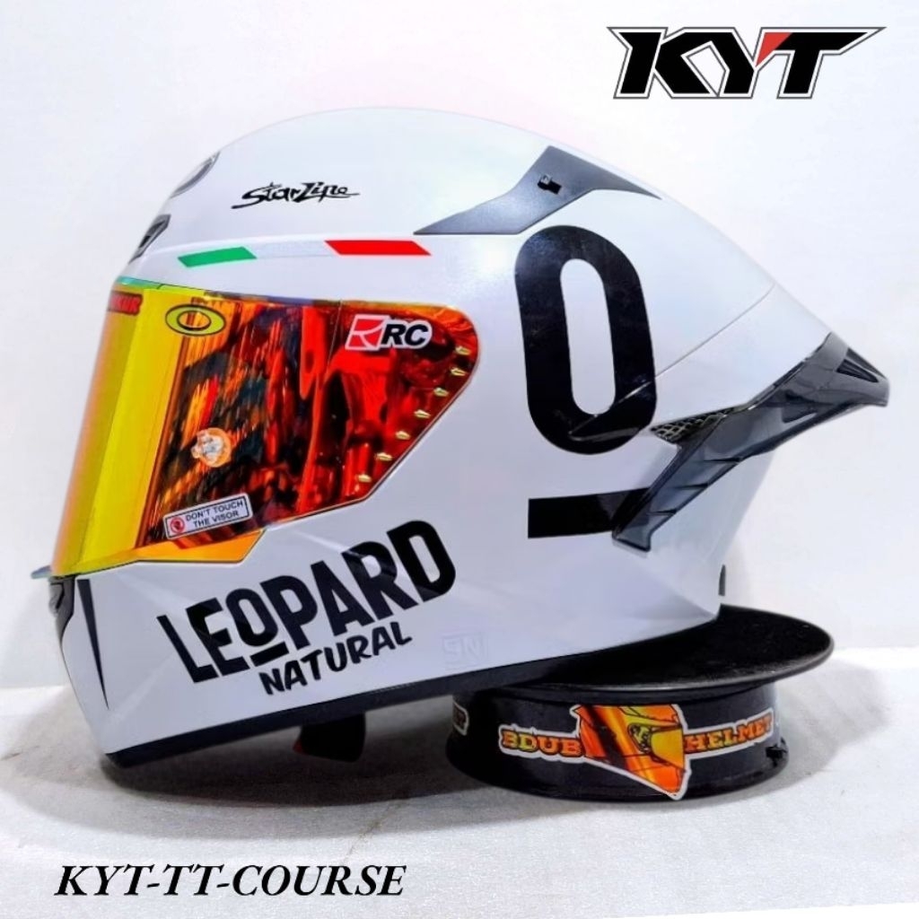 Helm KYT TT course White stiker Leopard paket ganteng spoiler 3D Original KYT