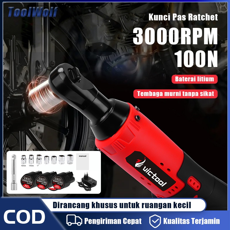 ToolWolf Kunci Pas Ratchet Elektrik Kunci Angin Ratchet Quick Release Reversible Wrench Ratchet Tanp