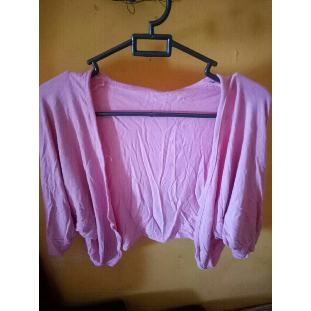 Bolero kaus pink , crops cardigan santai / outer pendek lengan pendek