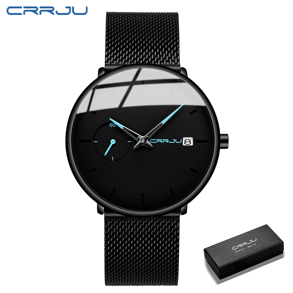 CRRJU Jam Tangan Pria Original Anti Air Mode Santai Simple Dial Kalender Otomatis Display Kuarsa Jam