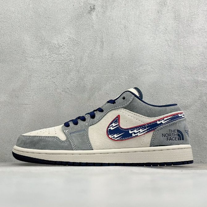 Sepatu Air Jordan 1 Low x The North Face Abu-abu Biru Pria Wanita Premium Anti Slip