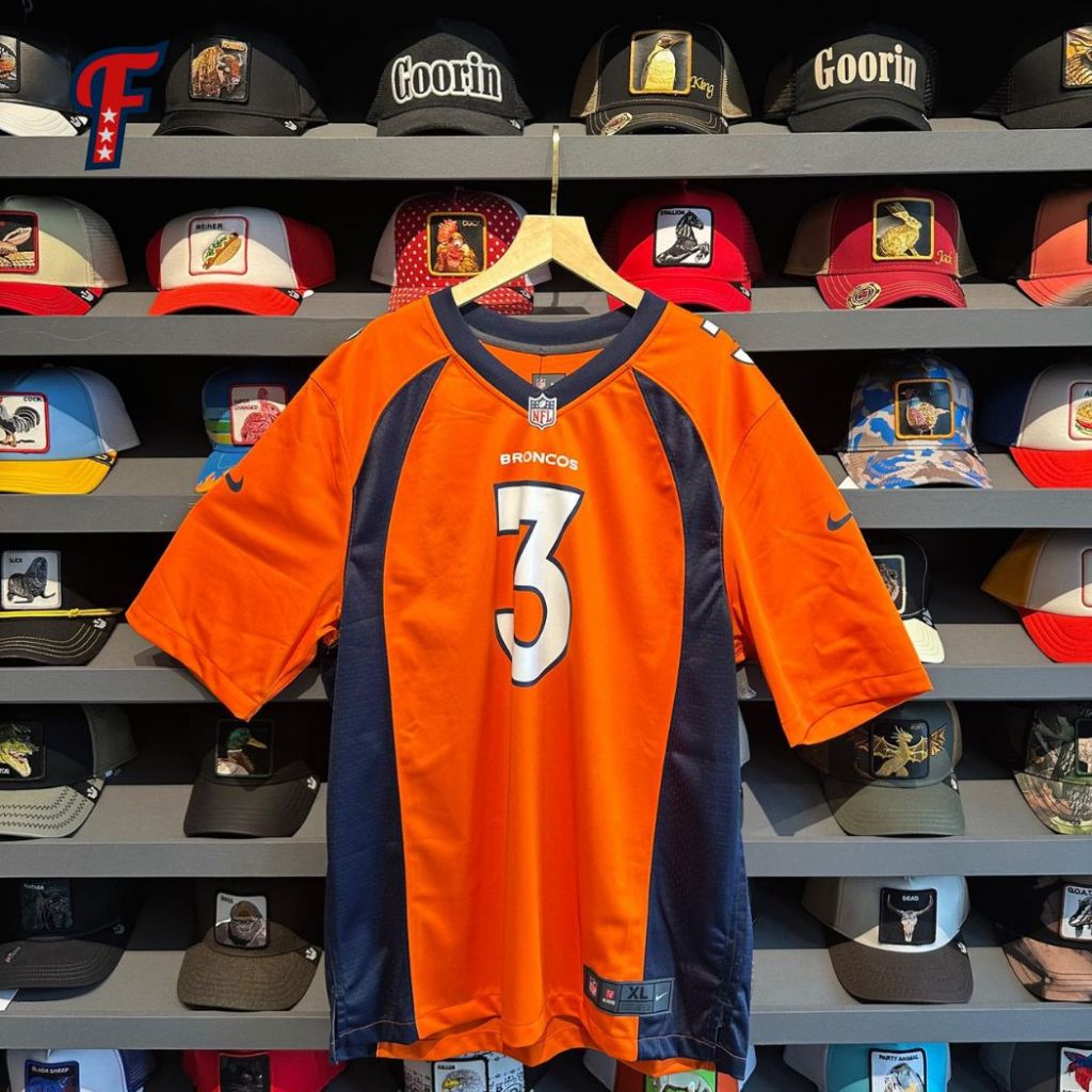 Nike NFL Denver Broncos Rusell Wilson #3 Orange Navy Home Football Game Original