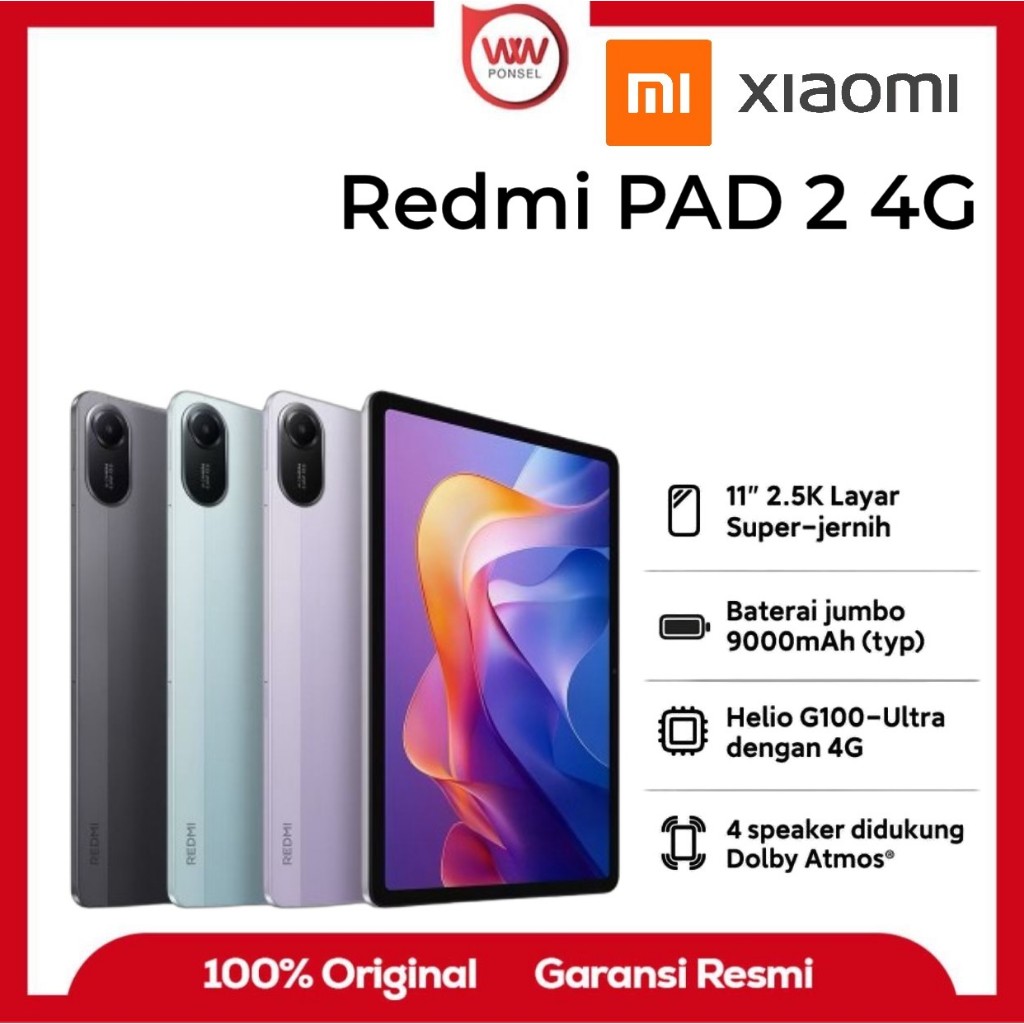 Tablet Xiaomi Redmi Pad 2 4G Ram 6GB Internal 128GB Garansi Resmi