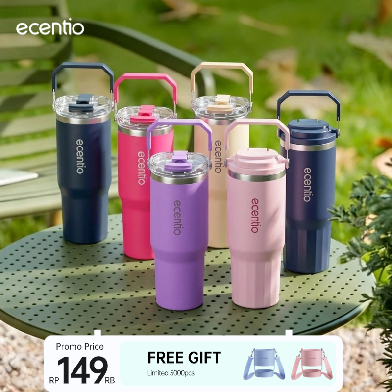 ecentio Tumbler Stainless 900ml Portable Thermos Botol Minum Besar Dengan Tas Tahan Panas Dingin 24 