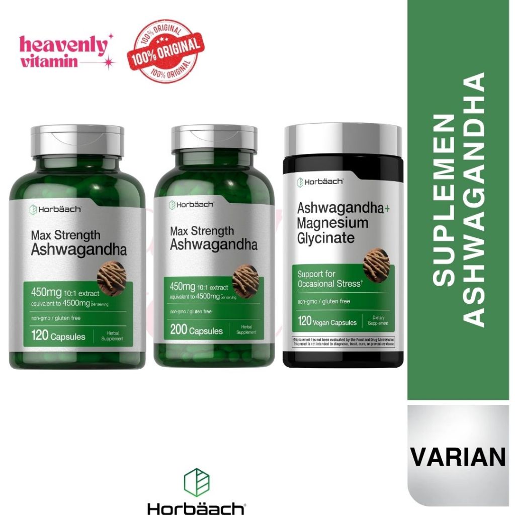 Horbaach Max Strenght Ashwagandha 450mg  10:1 Extract Equivalent to 4500 mg per serving - 120 & 200 
