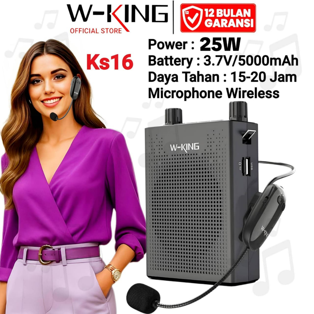 Wking Speaker Bluetooth Pinggang Mic Clip On Bando Wireless KS16 Tour Guide Guru Seminar