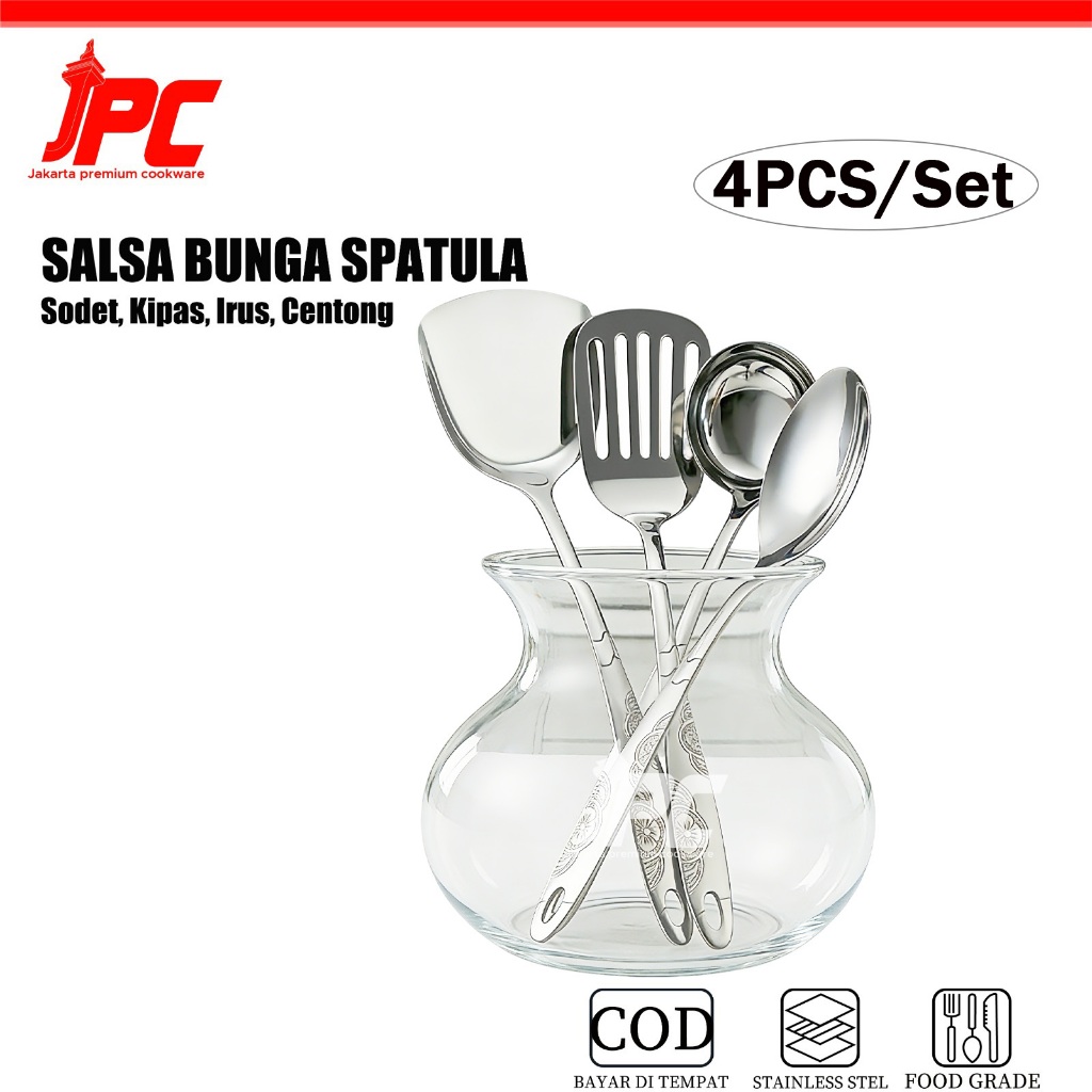 JPC 4N1 Kitchen Tool Peralatan Masak-4PCS/SET Sodet Centong Irus Salsa Gagang Motif Stainless Steel 