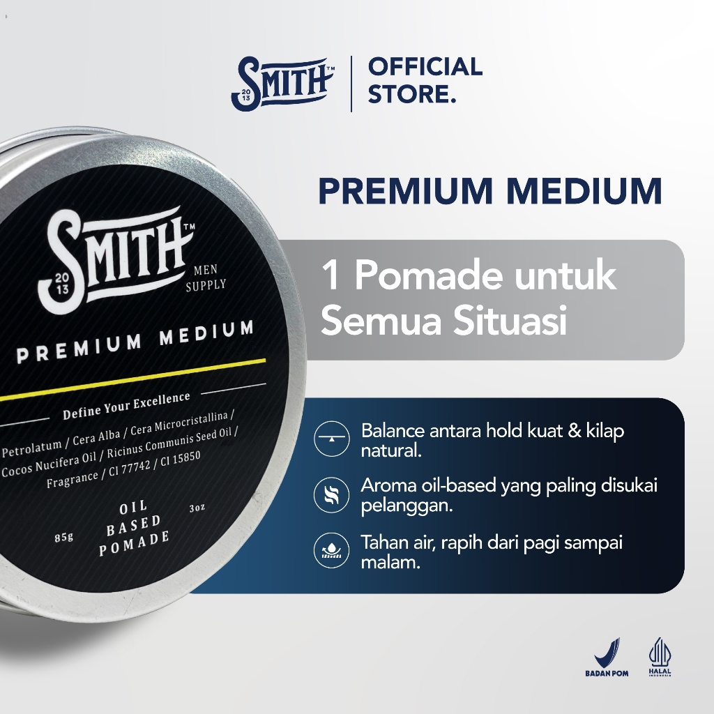Smith Men Supply - Premium Medium Hair Pomade Oil Based 85gr | Pomade Rambut Pria | Minyak Rambut Pr
