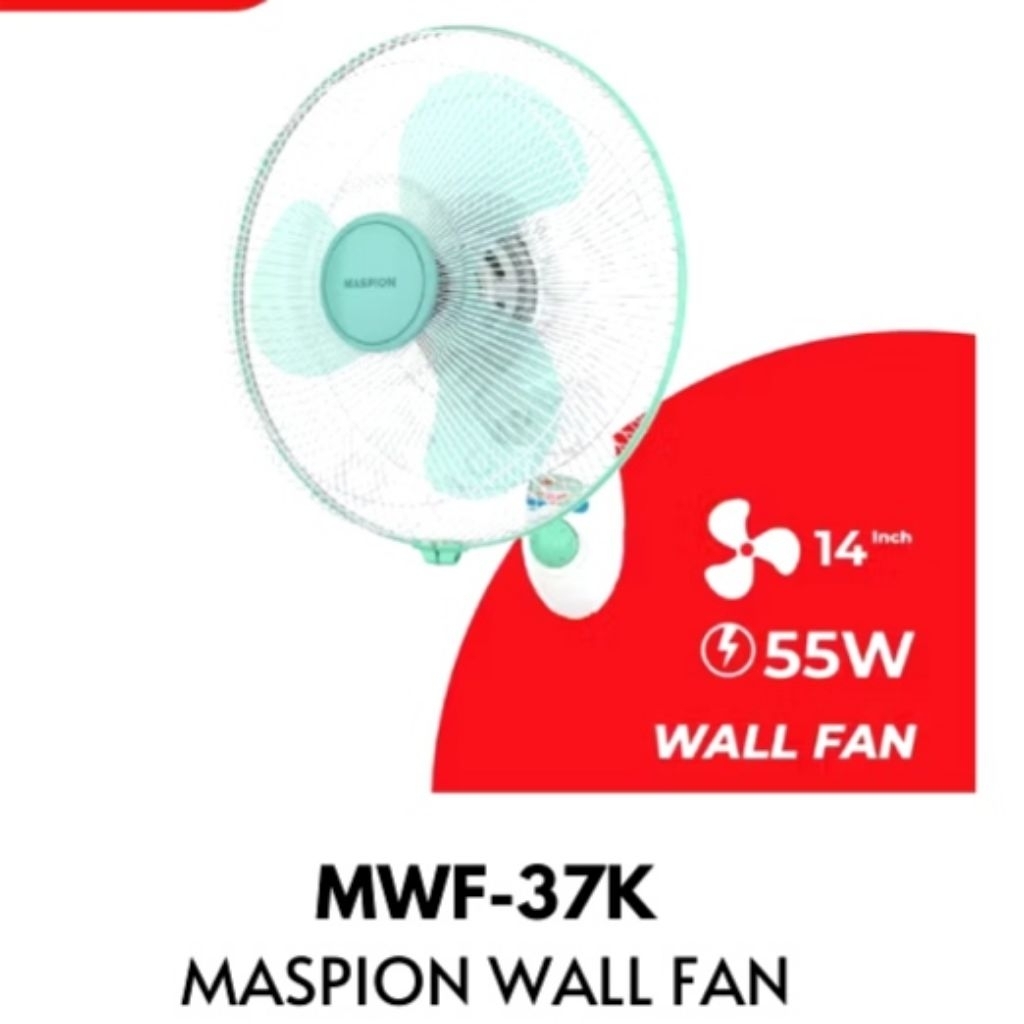 Maspion Wall Fan MWF-37K Kipas Angin Dinding 14 Inch – Baling-Baling Besar & Kuat Garansi Motor 5 Ta
