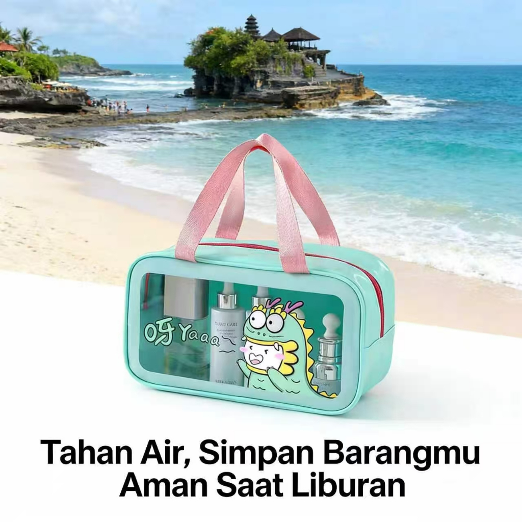 Poch Makeup Travel Puch Makeup Zip  Pouch Aesthetic  Tas Kosmetik Transparan WASHBAG PVC dan Kulit P