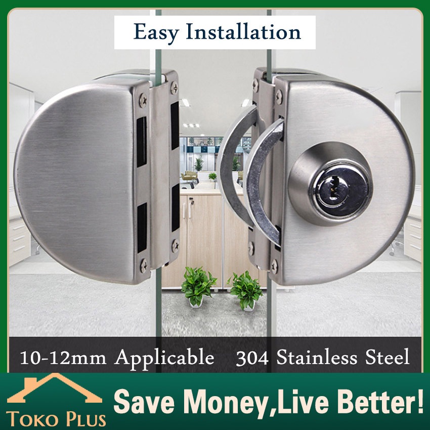 Kaca Pintu Kunci Rotary Knob Buka Stainless Steel 10-12mm / Tutup Push Sliding Gate Lock