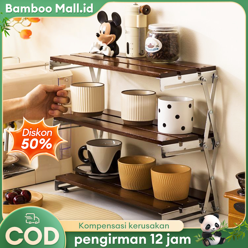 Rak Dapur Rak Dapur Bambu Rak Penyimpanan Lipat Rak Bumbu Botol Bumbu Rak Tempat gelas