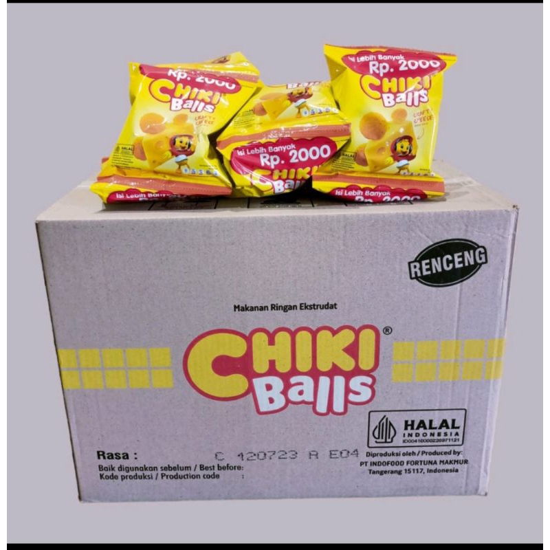 CHIKI BALLS DUS ISI 6 RENCENG - Chiki snack kekinian 2000 rasa nikmat kemasan kardus karton box rent