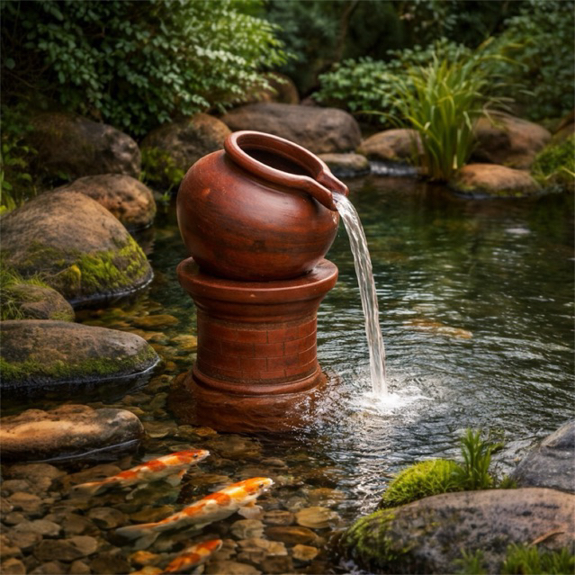 Pancuran Gentong Air Kolam Ikan Gerabah Tanah Liat