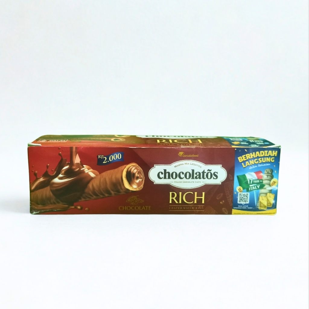 Chocolatos Rich Wafer Roll - 12 pcs, Rasa Coklat Italia, Krim Coklat Berlimpah