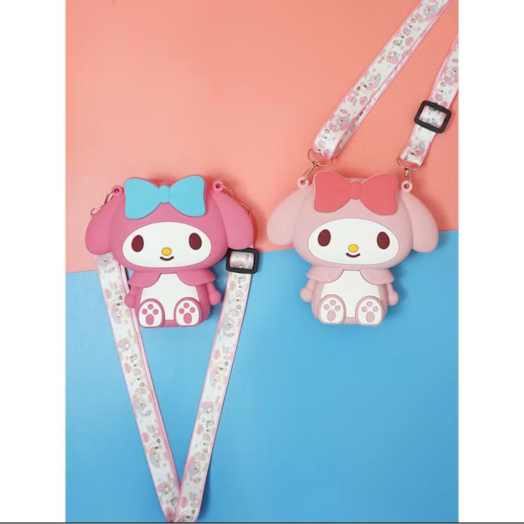 Tas Anak Jelly Karakter Lucu Silicone Coin Bag Sling Hello Kitty & My Melody Preloved Like New