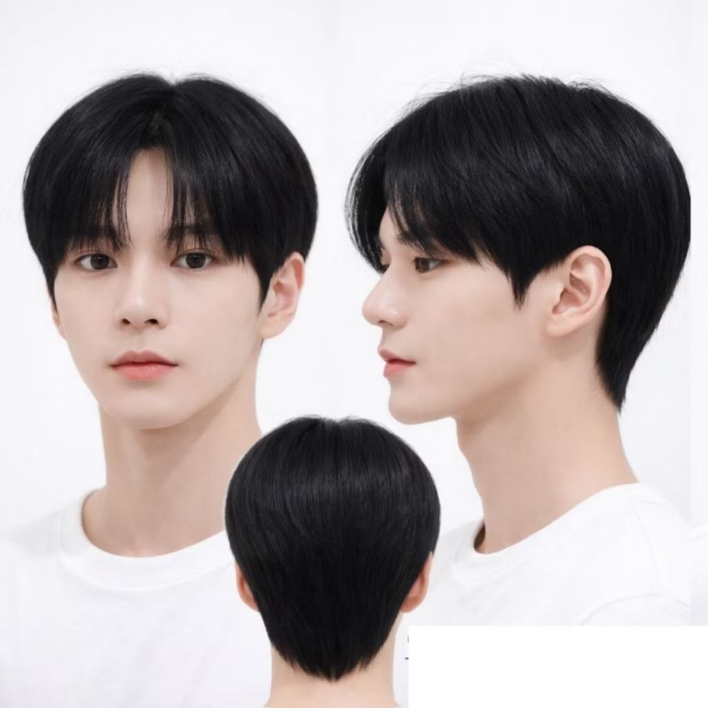 Wig Pria Korea Pendek Belah Tengah/Wig Korea/Rambut Palsu Pria Korea Pendek