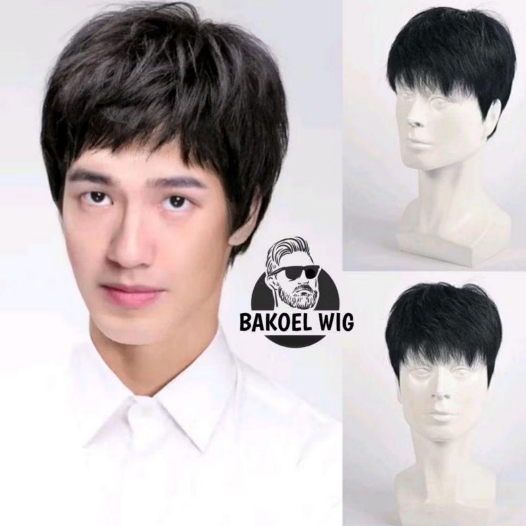 Wig Pria Pendek Korean/Wig Pendek  Korean Style Warna Hitam