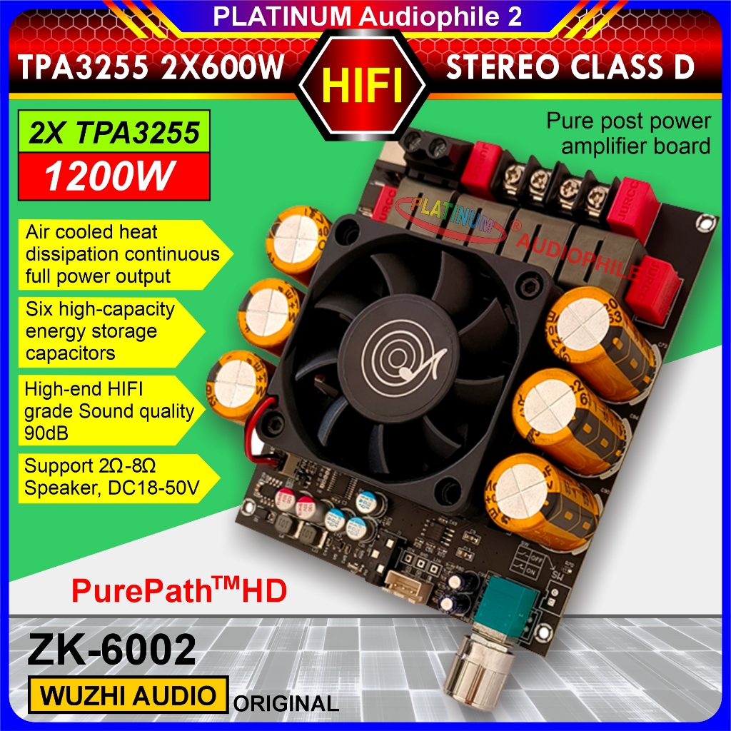 TPA3255 Amplifier Class D  1200W Stereo Hifi HD Sound High Power 600W+600W Original Wuzhi ZK-6002