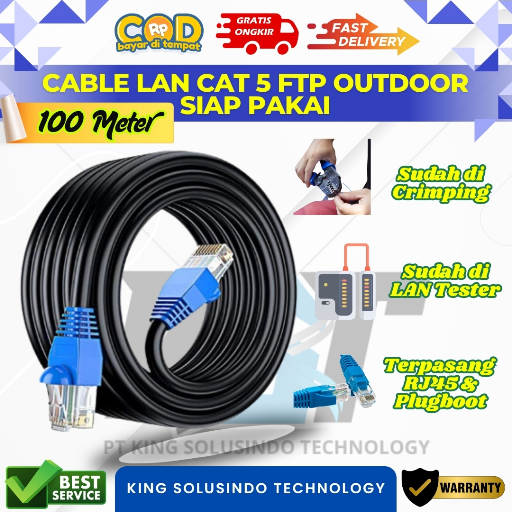 Kabel Lan Outdoor 100 Meter Cat5E Siap Pakai Kabel Lan Ftp 100M 100Meter