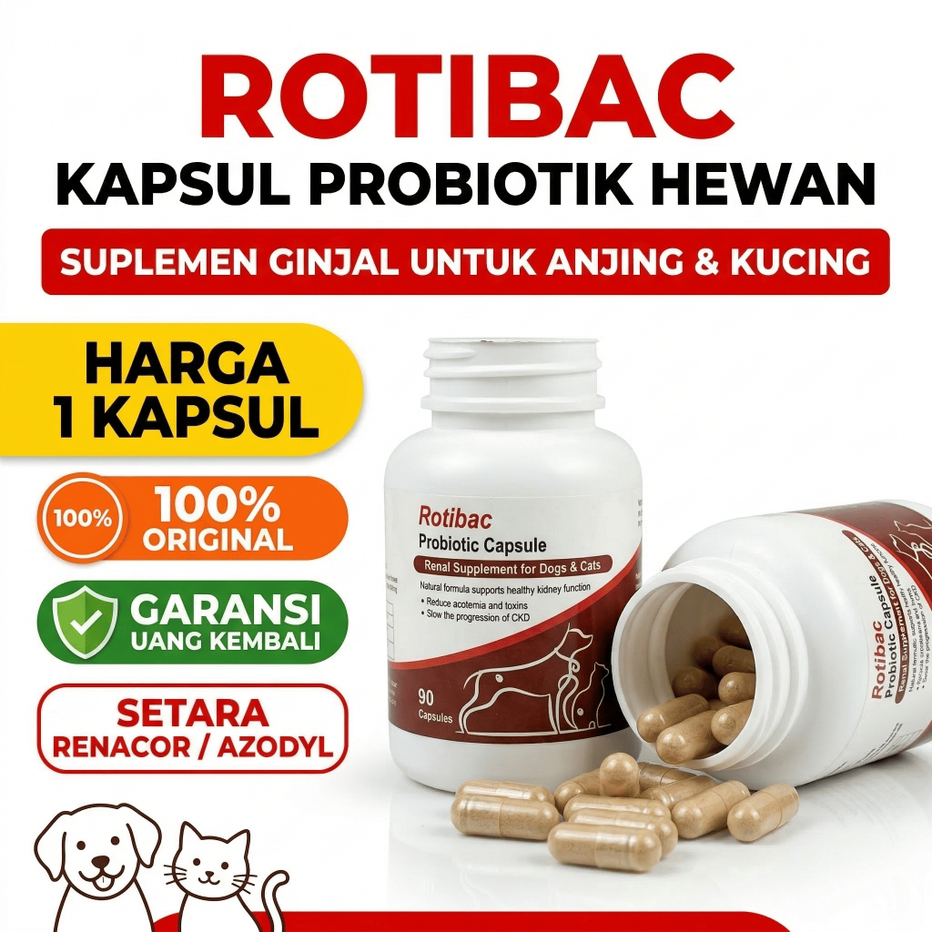 Rotibac Probiotic Capsule Sama Dengan Renacor Suplemen Renal / Kidney / Ginjal Kucing Anjing (Harga 