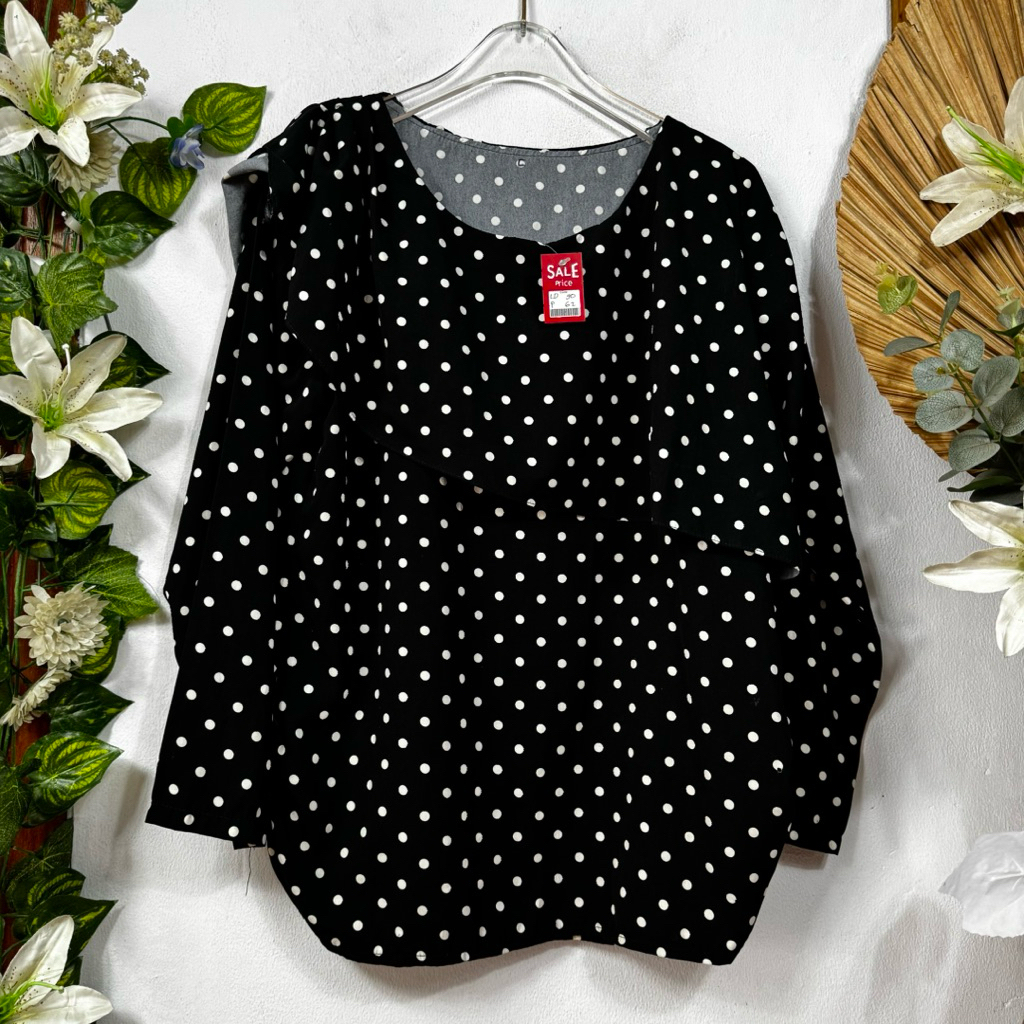 Blouse Wolvis Polkadot Hitam Putih